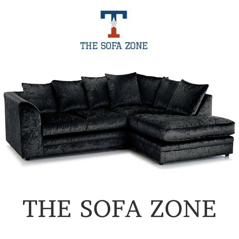 Michigan Black Crushed Velvet Corner Sofa or 3 & 2 Seater Sofa