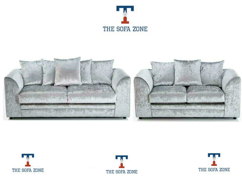 Michigan Silver Crushed Velvet 3 & 2 Seater Sofa
