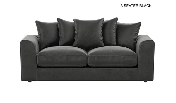 Plush Velvet Fabric Sofa Collection Jet Black