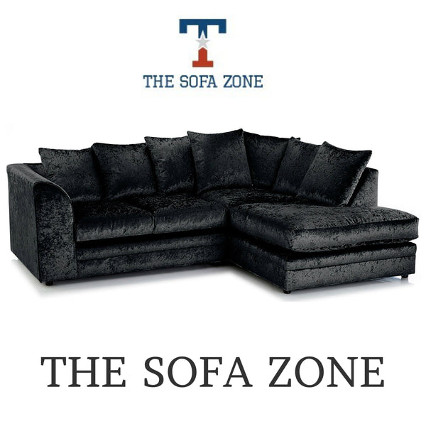 Michigan Black Crushed Velvet Corner Sofa or 3 & 2 Seater Sofa