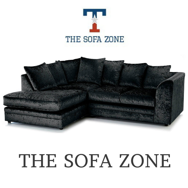 Michigan Black Crushed Velvet Corner Sofa or 3 & 2 Seater Sofa