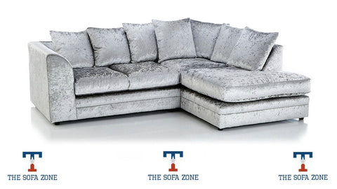 Michigan Silver Crushed Velvet Corner Sofa or 3 & 2 Seater Sofa