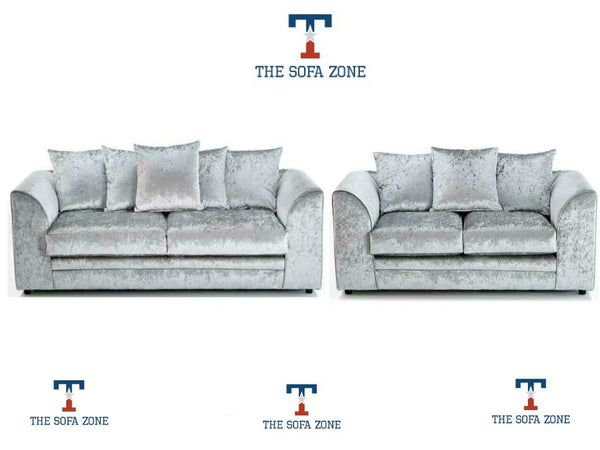 Michigan Silver Crushed Velvet Corner Sofa or 3 & 2 Seater Sofa