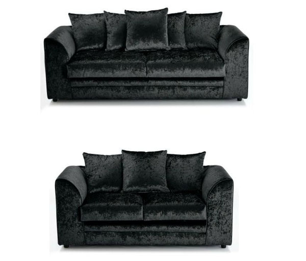 Michigan Black Crushed Velvet Corner Sofa or 3 & 2 Seater Sofa