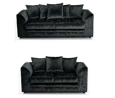 Michigan Black Crushed Velvet 3 & 2 Seater Sofa